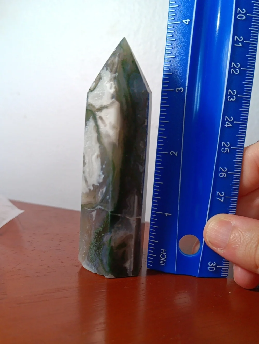 Polished Moss Agate Point Crystal Tower
